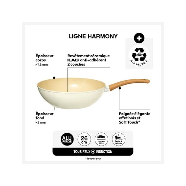 Wok "Harmony" D28cm i smidd aluminium beige - 5 five simply smart