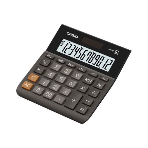 Casio Wide H Series MH-12-BK Desktop Calculator 12-siffrig solpanel, batteri