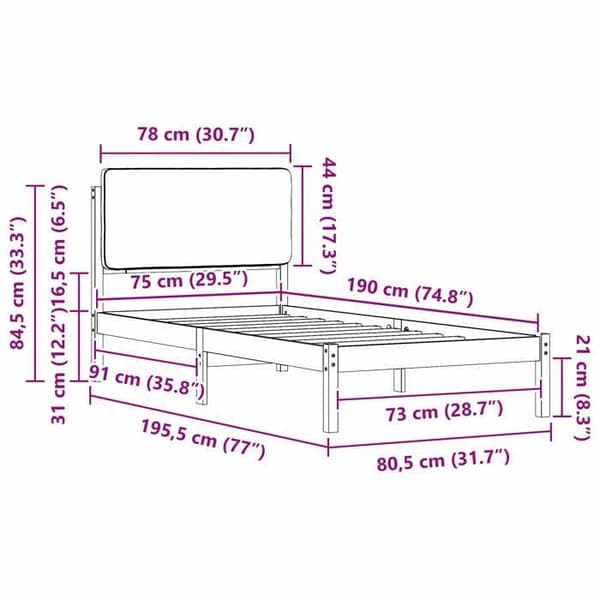 vidaXL Sängram med vadderat huvudgavel Mörkgrå 75 x 190 cm, Sovrum, Rektangulär, Modern möbel 877950