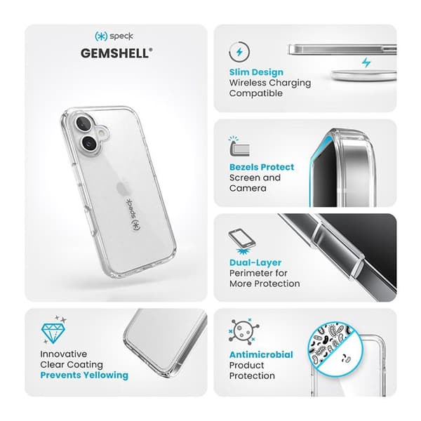 Skyddande skal - Speck - Gemshell - Klar - Halvstyv - Kompatibel med iPhone 16