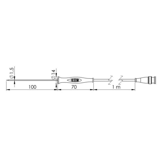 Greisinger GF 1T-E1.5 Sticksond -70 till 250 °C Pt1000 sond