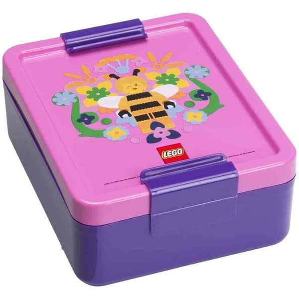 Matlåda - LEGO - LUNCH BOX BEE - Lila - Flyttbar avdelare - 2 st stängningsklipp