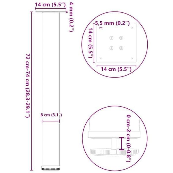 vidaXL Konsolbordsben 4 bitar Antracit 72-74 cm Stål 4012470