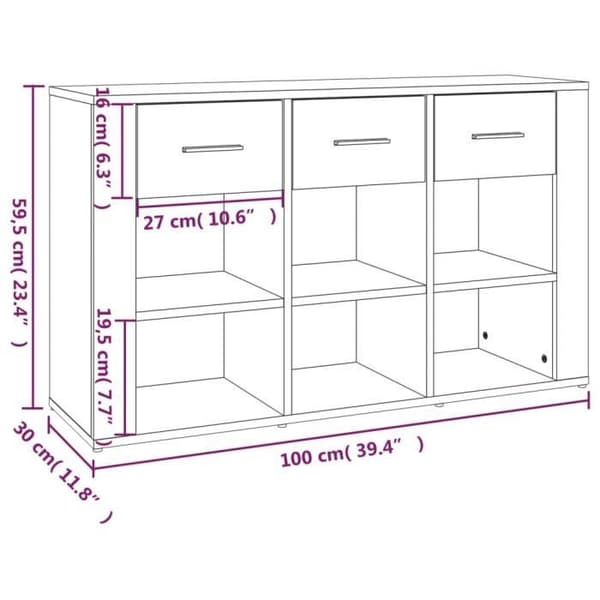 821010 vidaXL Buffé Sonoma grå 100x30x59,5 cm Ingenjörsträ