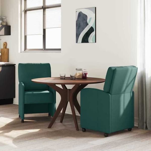 Matstol - VIDAXL - Set om 2 - Mörkgrön - Med hjul - Ergonomiska armstöd