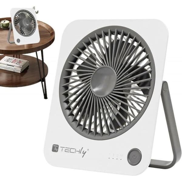 Mini skrivbordsvifta - Techly - Trådlös - 4 lägen - Stöd