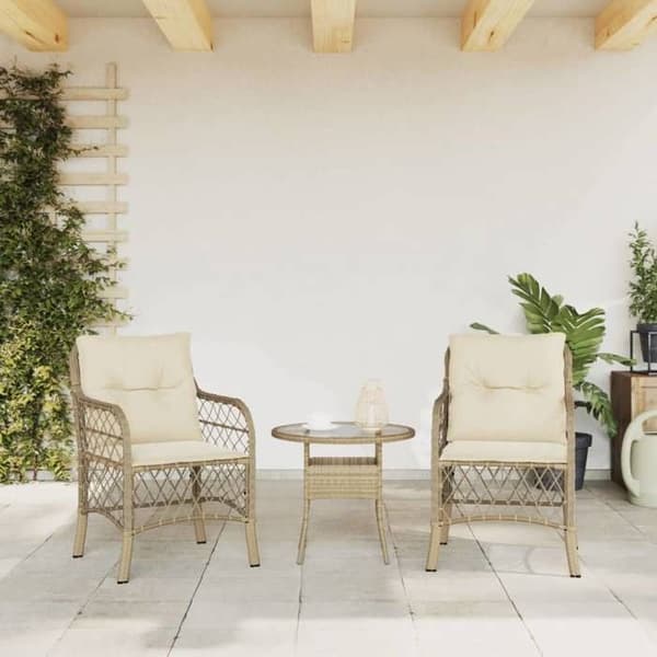 vidaXL Trädgårdsstolar med kuddar set om 2 beige vävd resin 365156