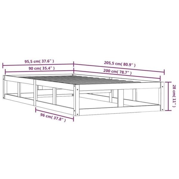 vidaXL Sängram 90x200 cm Massivt trä 820781
