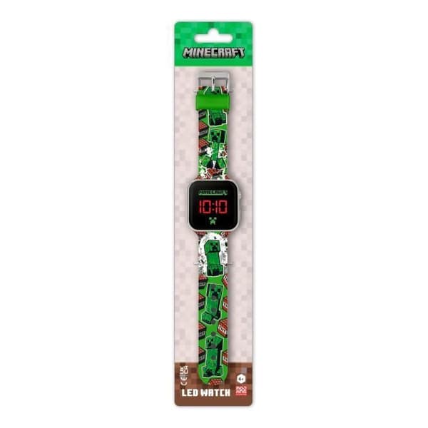 LED-klocka Barn Minecraft Creeper – Digital visning – Datumfunktion – Silikonarmband – Silverfärg