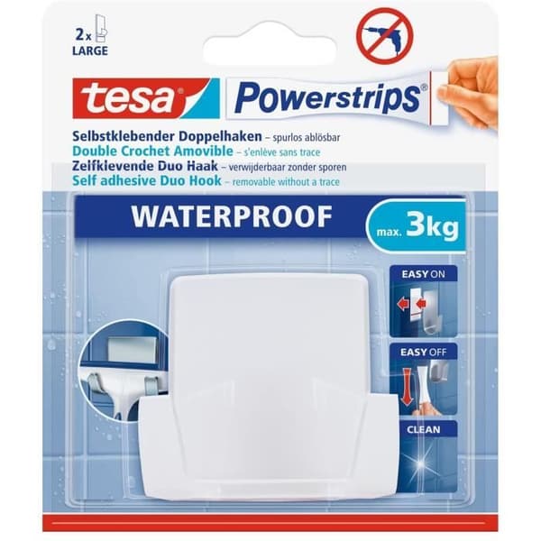 TESA specialkrok för badrum - Dubbelkrok + 2 vattentäta Powerstrips