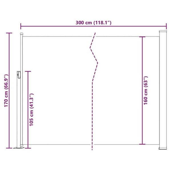 vidaXL Infällbar uteplats Sidomarkis 170x300 cm Kräm