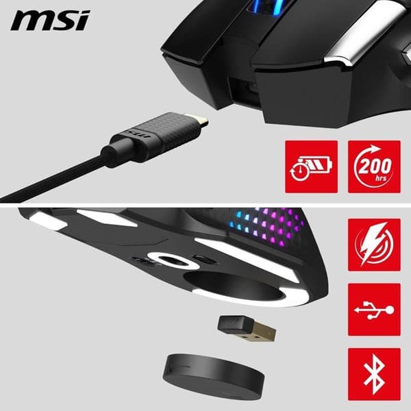 Trådlös Bluetooth/2,4 GHz/USB-spelmus - MSI VERSA PRO Wireless - Laddstation - Svart