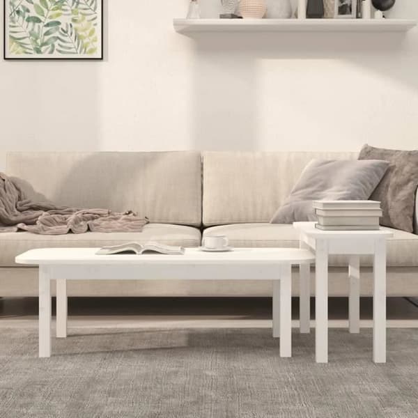 vidaXL Soffbordsset 2 st Vit massiv furu 822363
