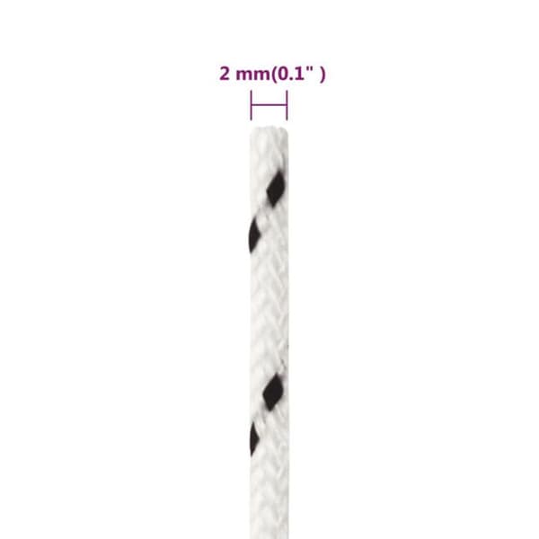 152742 vidaXL Flätat Båtrep Vit 2mmx50m Polyester