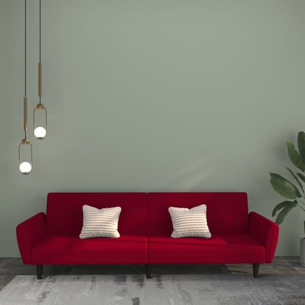 vidaXL Soffa-säng 2 platser vinröd sammet 375862