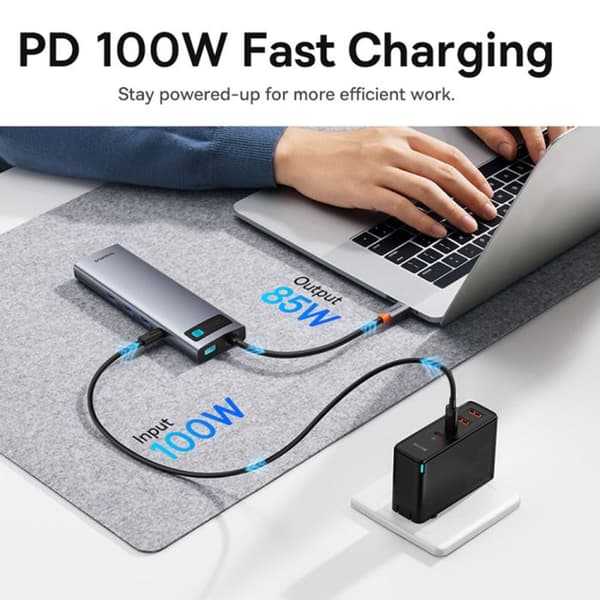 USB-C-hub - BASEUS - Metal Gleam - 8 portar - HDMI 4K - Grå sidereal