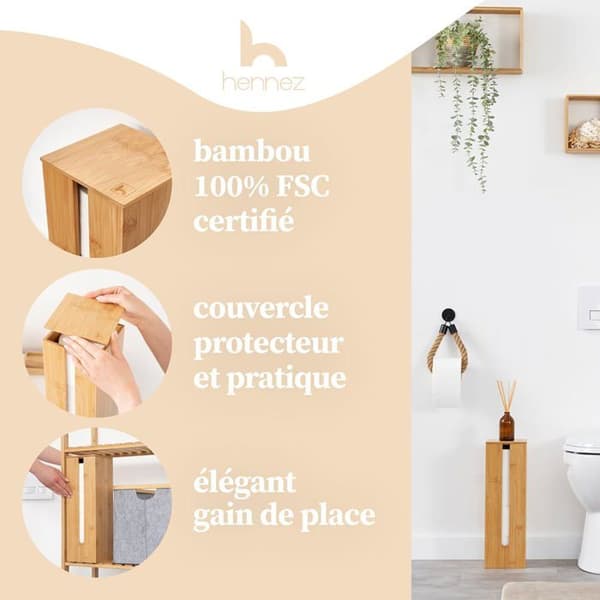 Toalettpapperställ - Bambu - Brun - Stående - Med lock - Badaccessoarer