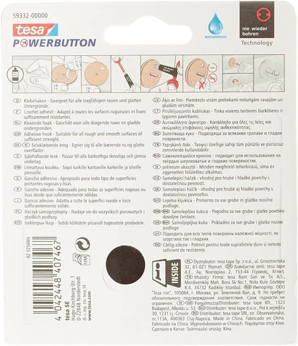 Crochet - TESA - Powerton Classic - Rostfritt stål - Stöder upp till 6 kg - Montering utan verktyg
