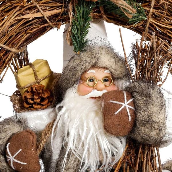 Julkrans - Förtrollande jul - Traditionell jultomte - D 33 cm - Brun/Röd - Polyester
