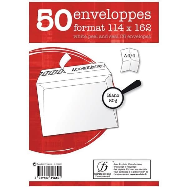 Självhäftande kuvert Aiglon 114 x 162 mm - 50-pack, 80 g
