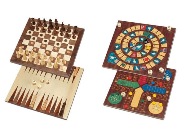 Trälåda - CAYRO - 5 spel - Gåsspel, Småhästar, Schack, Dam och Backgammon