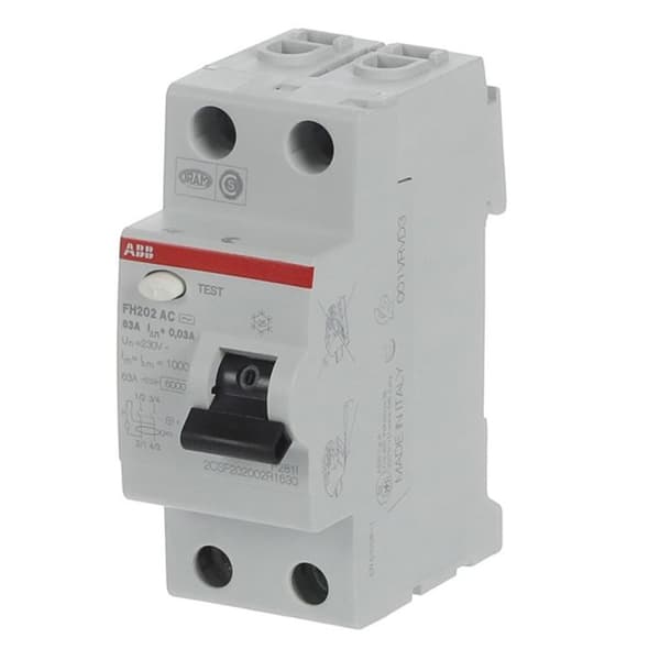 Differentialbrytare - ABB - 30MA-63A - 2 moduler - Skydd av kretsar i badrum - 230V AC
