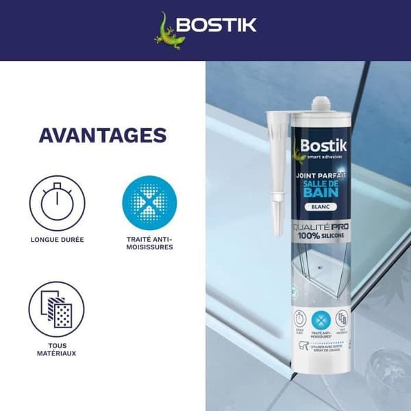 Mastic badrum - BOSTIK - Perfekt Fog - Tätnings silikon - Mögelresistent - Vit - 280 ml