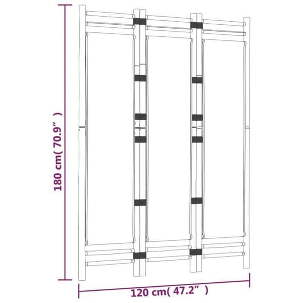 vidaXL Vikbar rumsavdelare 3 paneler 120 cm bambu och duk 350623