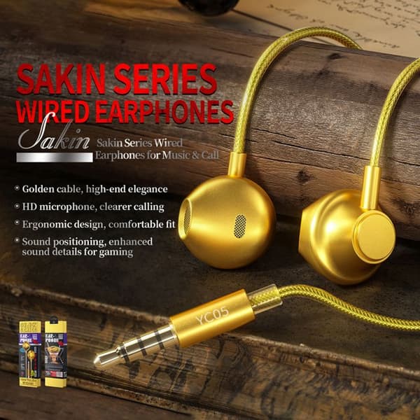 WEKOME YC05 Sakin-serien - 3,5 mm kabelanslutna headset (guld)