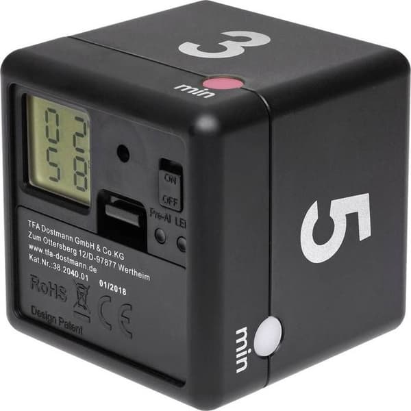 Timer - TFA DOSTMANN - Timer Cube - Svart - 4 förinställningar (3/5/7/10 min) - 60x60x60 mm