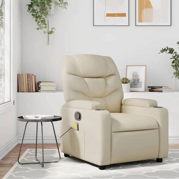 vidaXL Massagefåtölj Cream Läder 372473