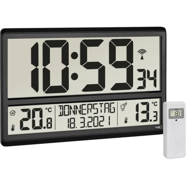 Väggklocka - TFA Dostmann - 60.4521.01 - Svart - 360 mm - Stort bildskärm - Nutida design