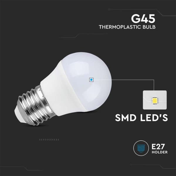 V-Tac Led Bulb E27 Base 4,5W (40W ekvivalent) G45​- 470 Lumen - 40