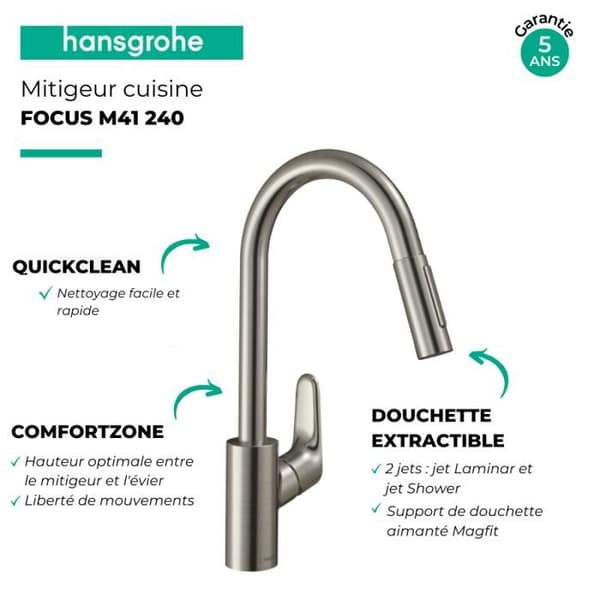 Diskblandare C pip med utdragbar spray FOCUS M41 - HANSGROHE - 31850000