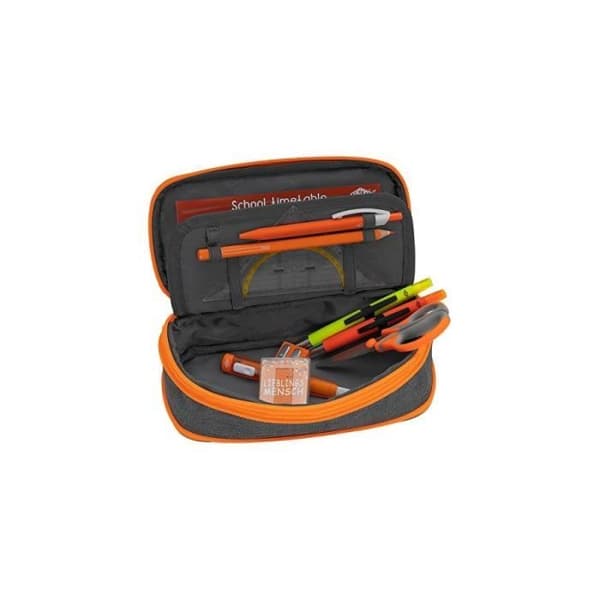 Pennfodral - WEDO - NEON STRETCH - Polyester - Grå, Orange - Dragkedja
