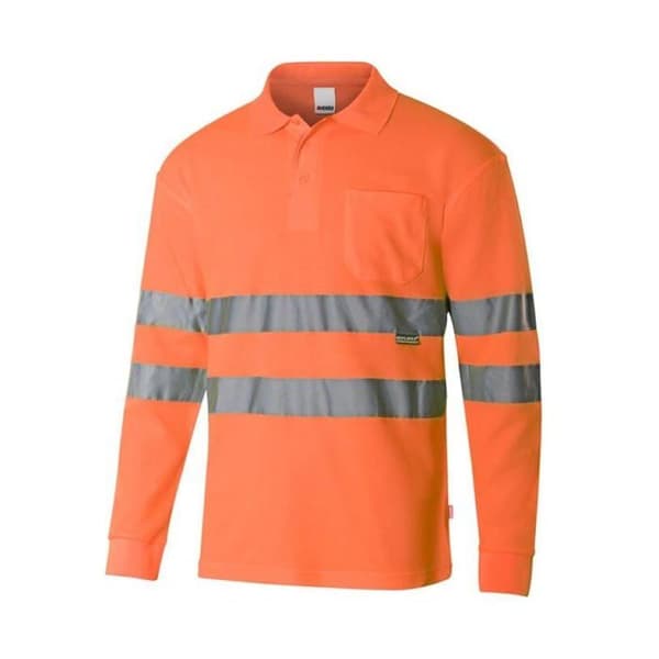 Högsynlighets långärmad polo VELILLA - Fluorescerande Orange