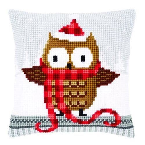 Vervaco Counted Cross Stitch Kuddfodral Kit, Uggla med tomteluva