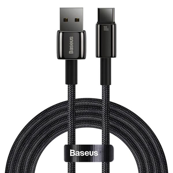USB-C-kabel - BASEUS - Tungsten Gold - 100W - 2M - Svart