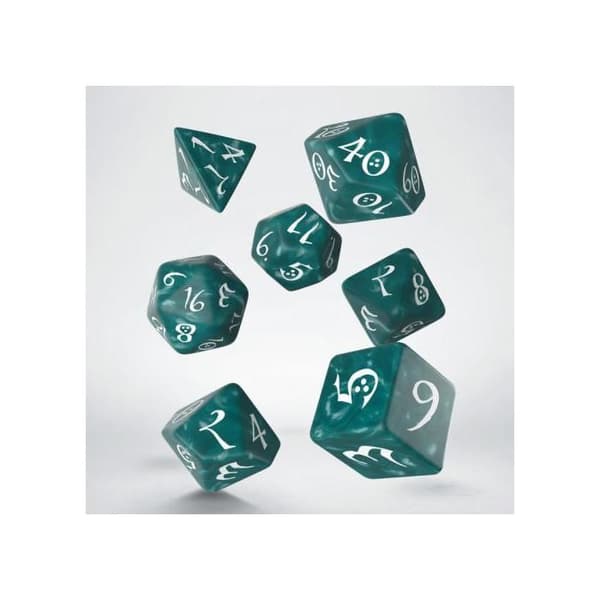 Set med 7 tärningar - Klassisk RPG - Perlmuttgrön och vit