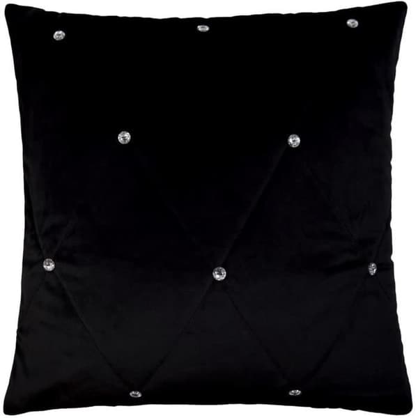 Kuddfodral - Svart sammet - Vadderad - Strass - 45 cm x 45 cm
