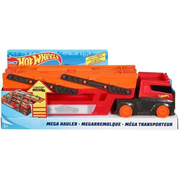 Miniatyr biltransporter - HOT WHEELS - Mega Transporter - 6 våningar - Sammankopplingsorange spår