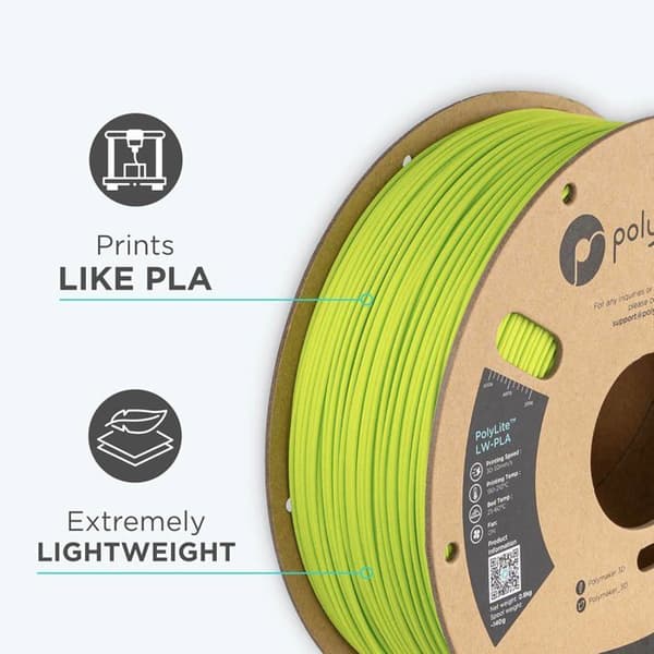 Filament 3D - POLYMAKER - PolyLite LW-PLA - 1,75 mm - 800 g - Ljus grön