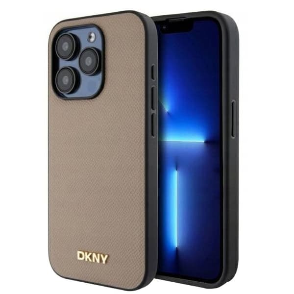 Telefoncase - DKNY - iPhone 15 Pro - Grainad läder - Hård - Beige