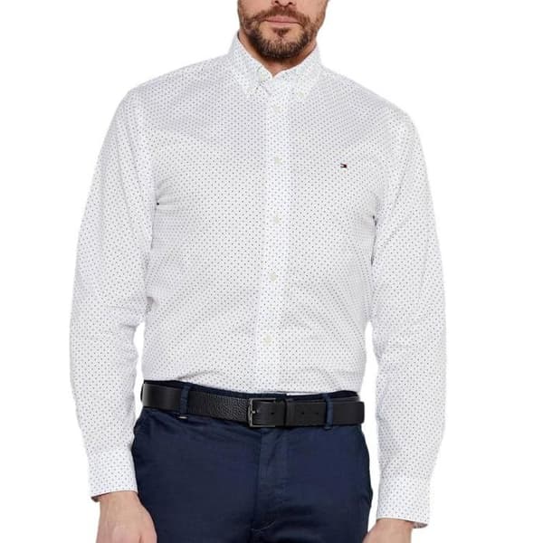 Tommy Hilfiger Flex Poplin Prickig Vit Skjorta Herr