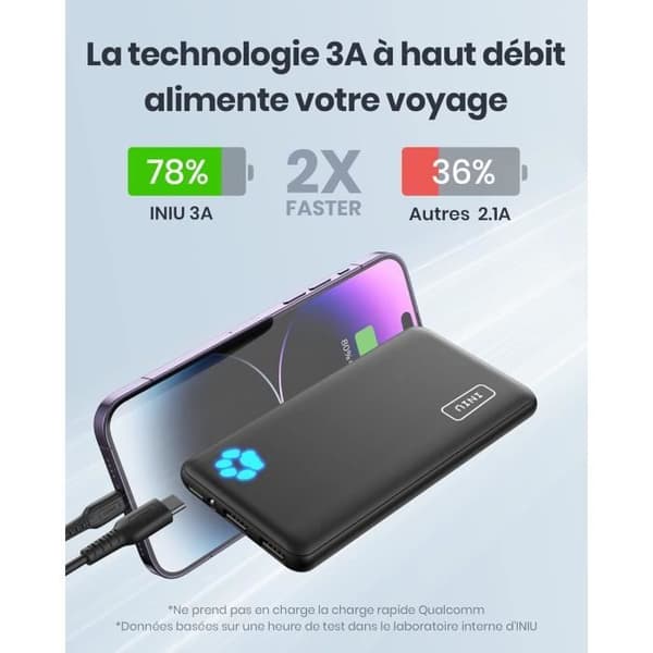 Batteri Extern - INIU - 10000mAh - USB C PD3.0 - QC4.0 - Snabbladdning