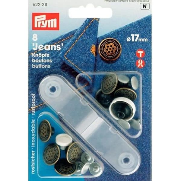 Guldtryckknappar jeans Prym 17 mm – paket med 8