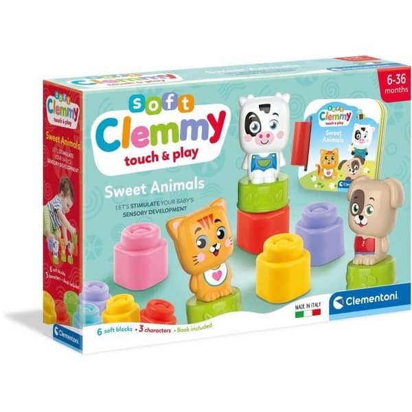 Clementoni - Cubes & Animals Soft Clemmy - 6 kuber + 3 tecken + Bok