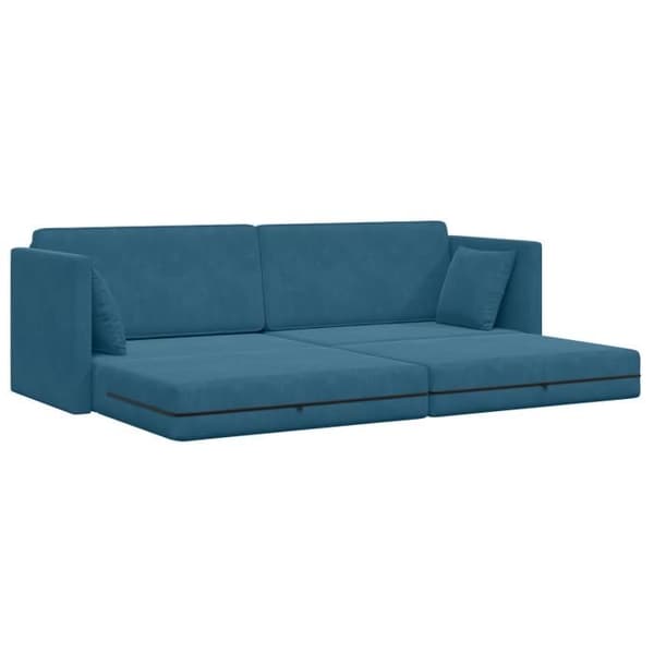 Sängsoffa på golvet 2 i 1 Blå 213x144x60 cm Sammet