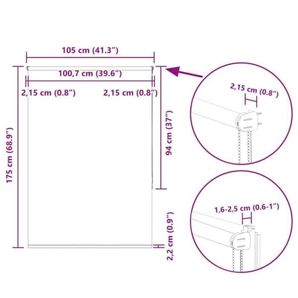 vidaXL Butik rullgardin blackout tygbredd 100,7 cm polyester 4010765