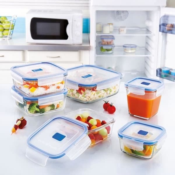 LUMINARC Set med 3 rektangulära lådor + lock Pure box aktiv transparent och blå